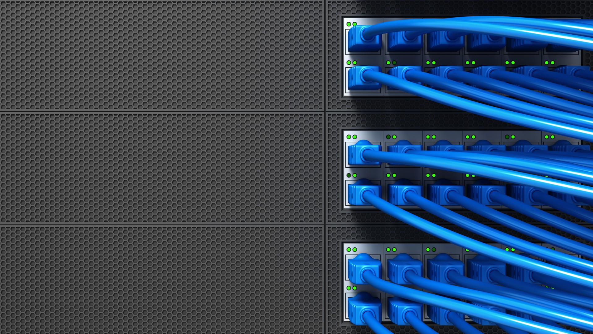 Data Center and Internet cables plugged in network server. Internet security network and safe data concept. Database storage. Cloud computing technology. 3d render